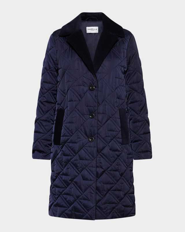 Ursula Quilted Corduroy-Trim Satin Coat